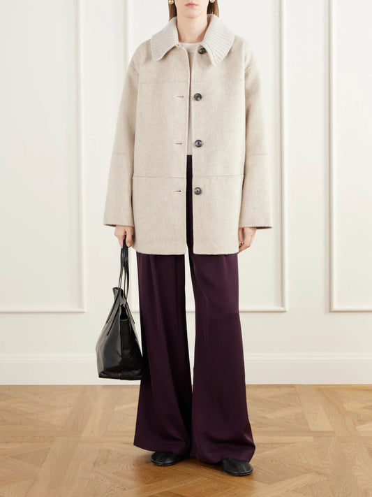 Image of Coats & Jackets. Product name - Lisa Paneled Rib-trimmed Wool-blend Jacket in Beige colour by brand - Proenza Schouler White Label
