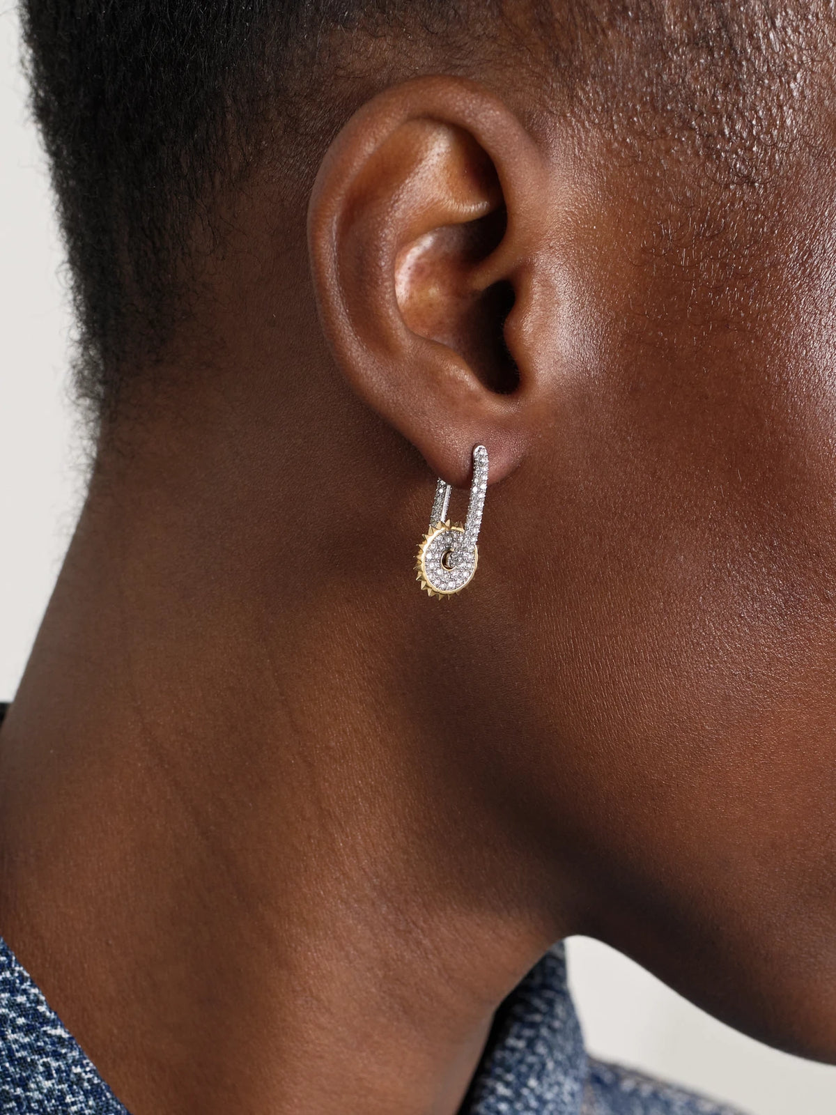 Image of Earrings. Product name - 18-karat White And Yellow Gold Diamond Single Earring in Silver colour by brand - FoundRae