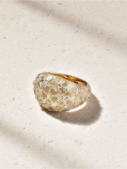 Bague Dôme Fleurie 9-karat Yellow And White Gold Diamond Ring