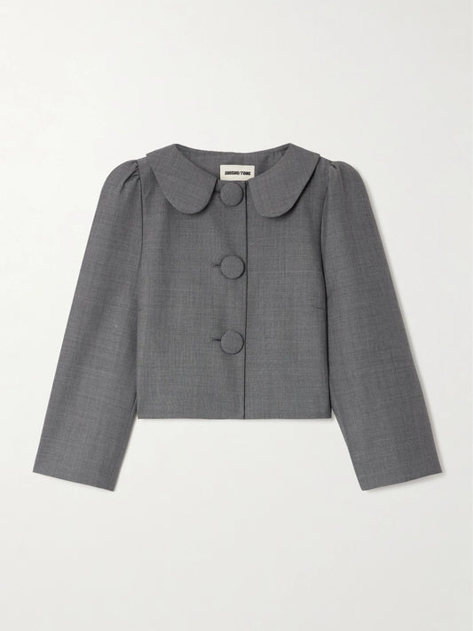 Image of Coats & Jackets. Product name - Cropped Grain De Poudre Jacket in Gray colour by brand - SHUSHU/TONG