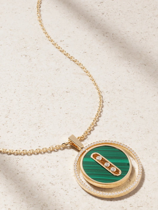 Lucky Move 18-karat Gold, Malachite And Diamond Necklace