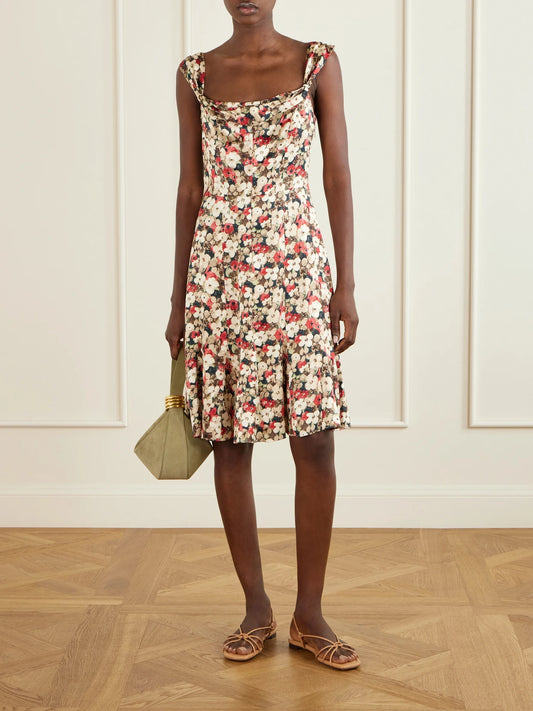 Image of Dresses. Product name - Donielle Floral-print Silk Mini Dress in Multi colour by brand - DÔEN