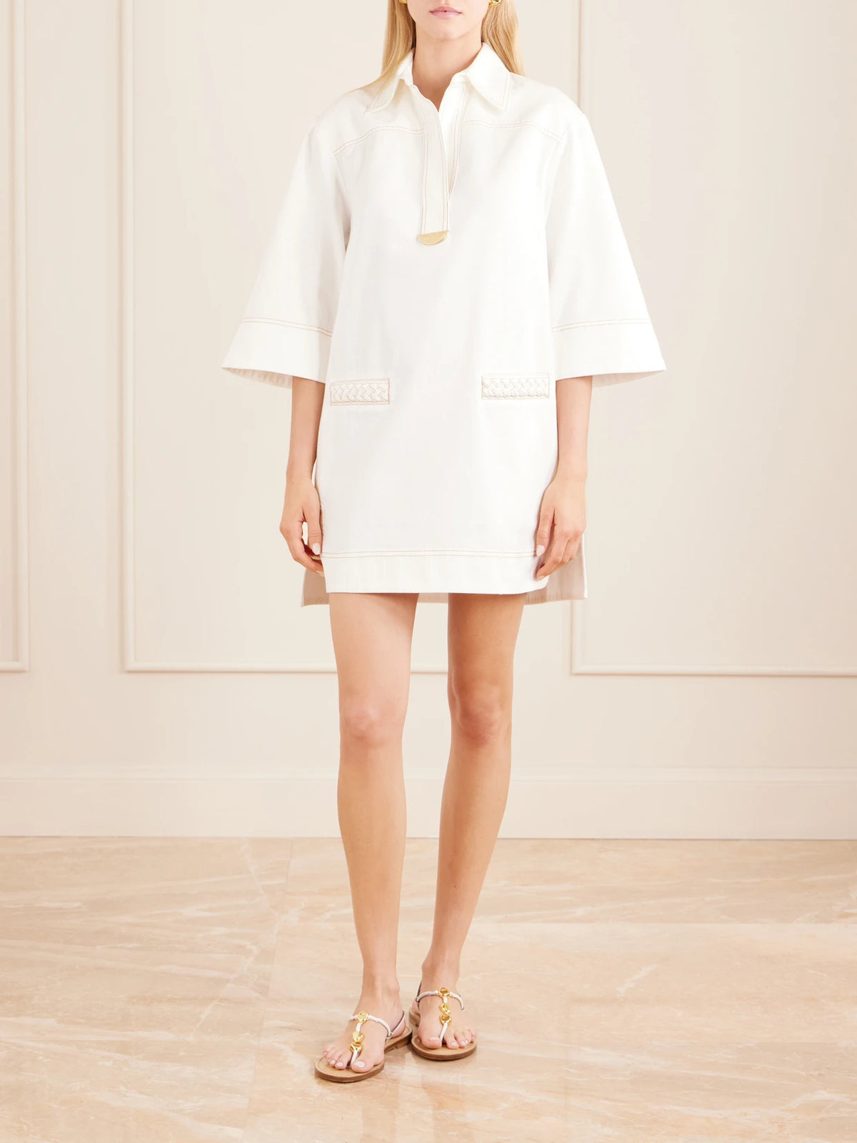 Zimmermann Roselight Paneled Denim Mini Dress