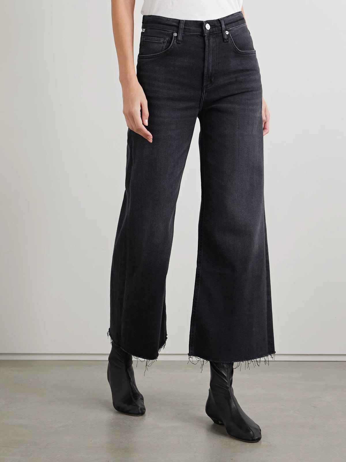 Lyra Frayed Cropped High-rise Wide-leg Jeans
