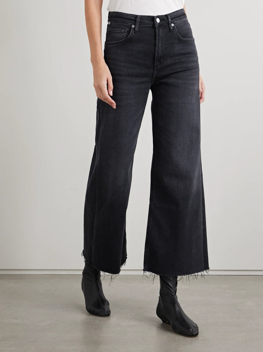 Lyra Frayed Cropped High-rise Wide-leg Jeans