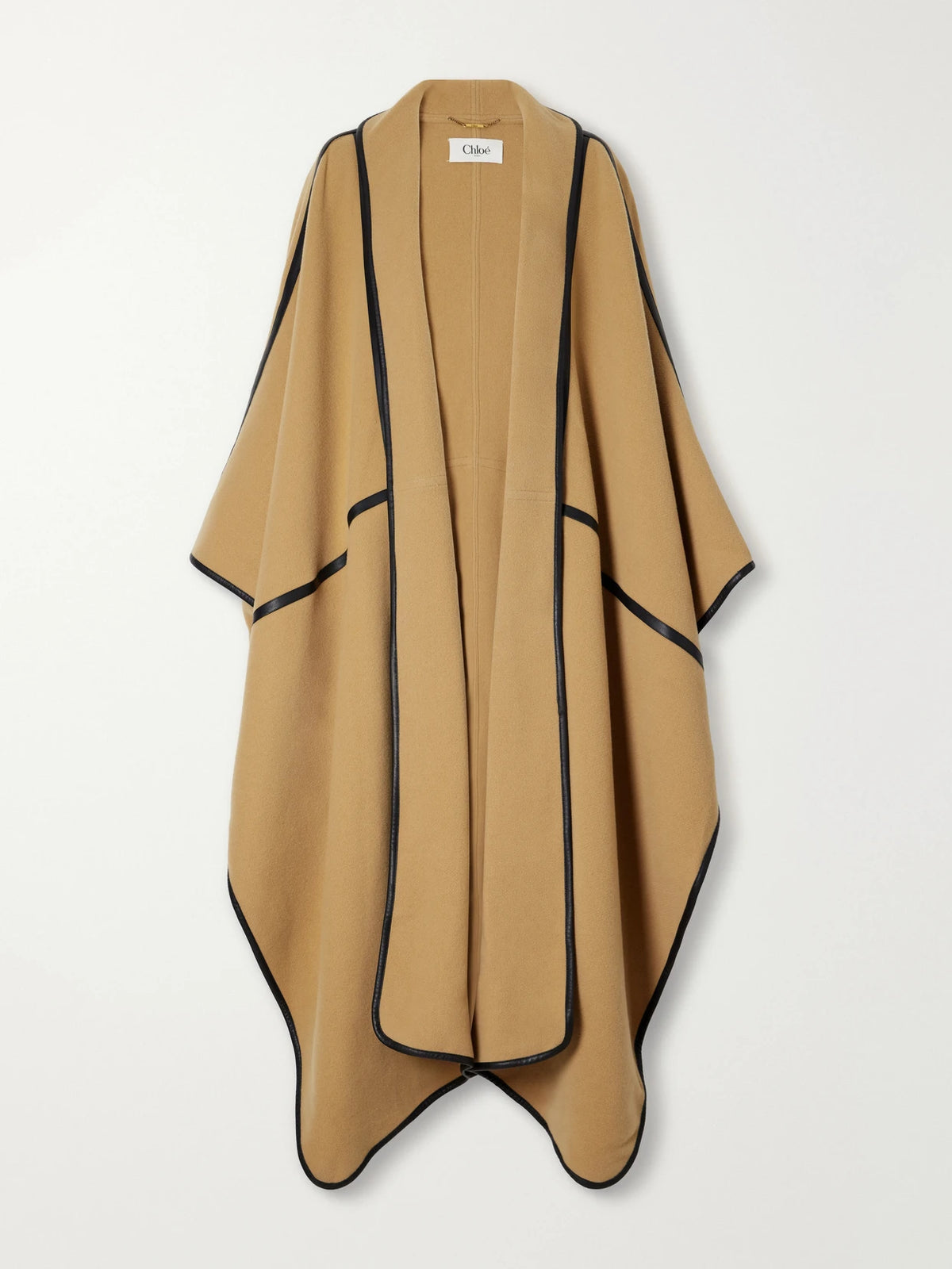 Chloé Paneled Leather-trimmed Wool-blend Flannel Cape