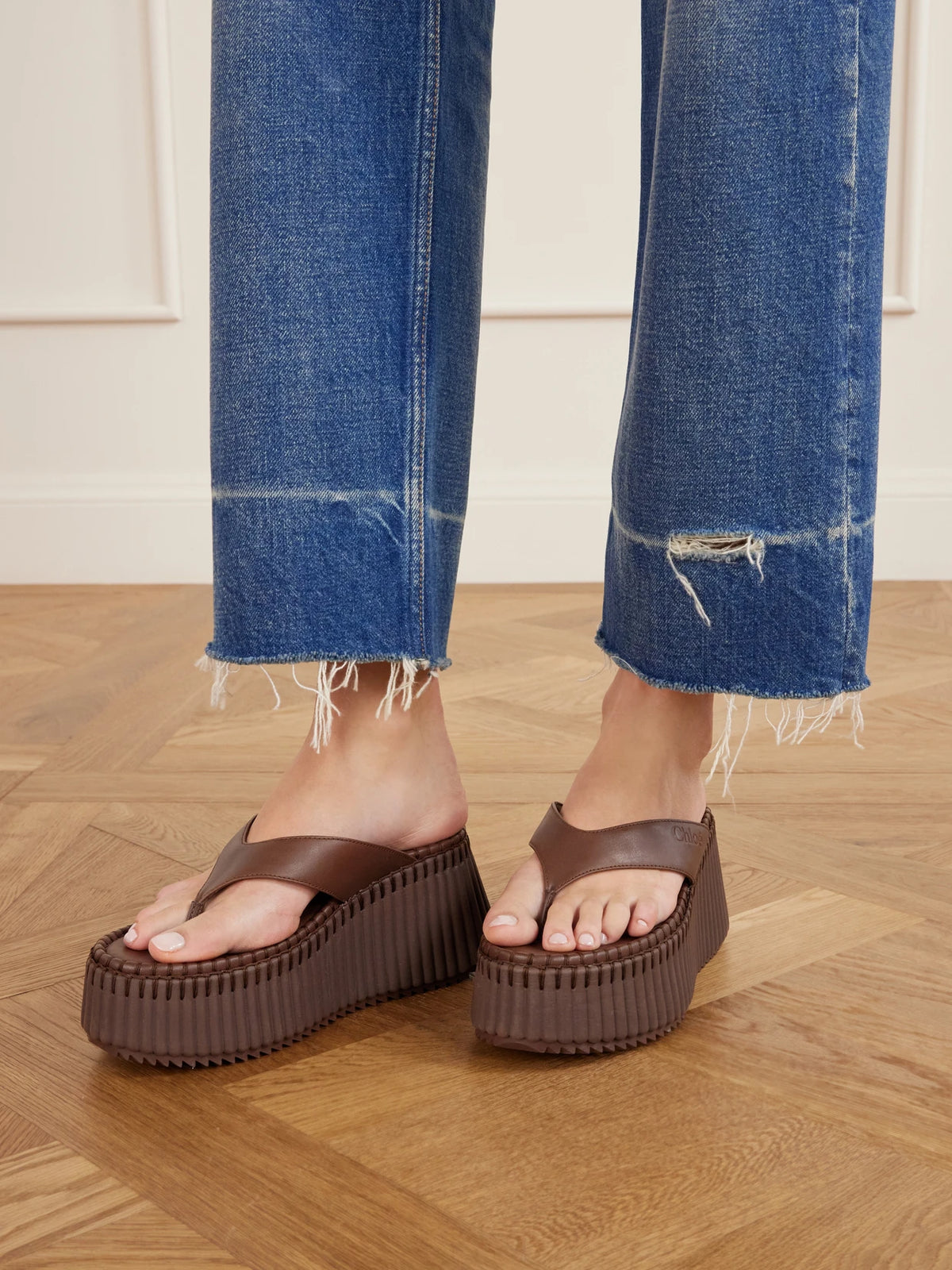 Nama Leather Platform Thong Sandals