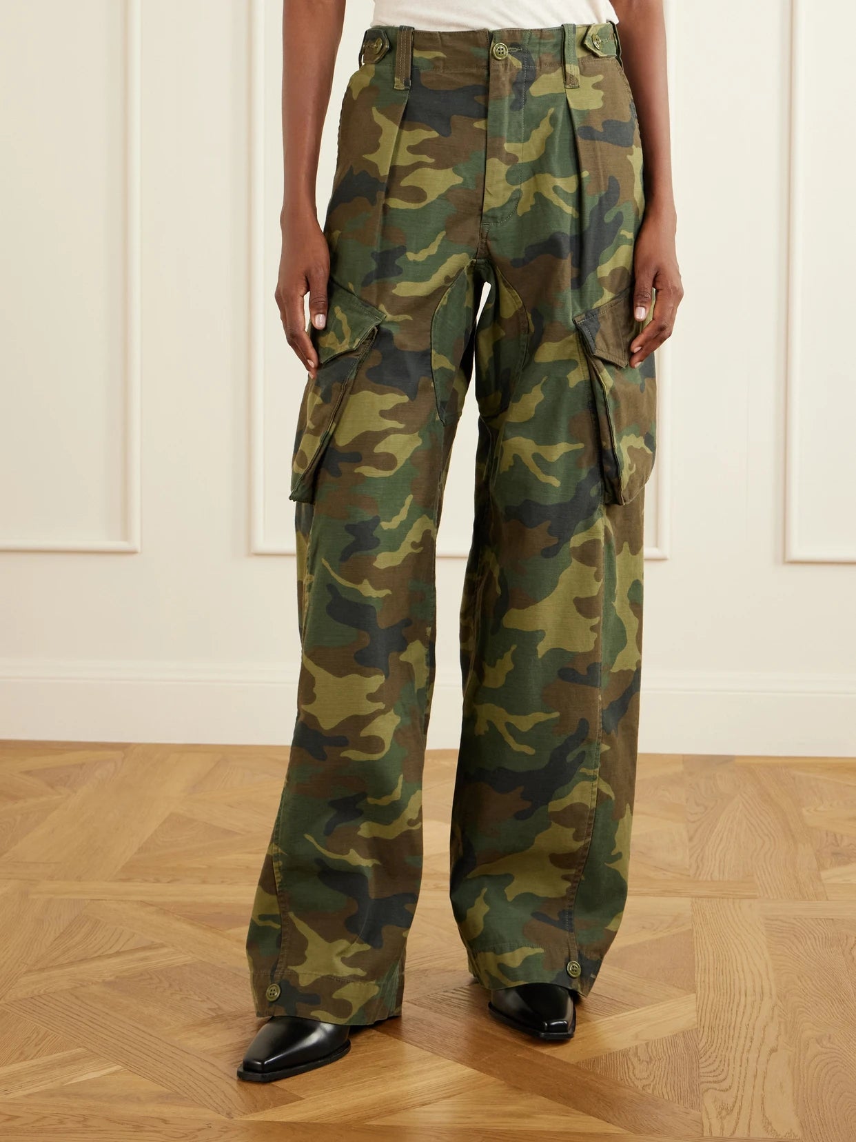 Printed Cotton-canvas Barrel-leg Cargo Pants