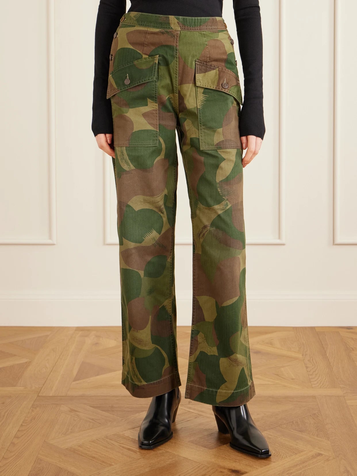 Camouflage-print Cotton Wide-leg Pants