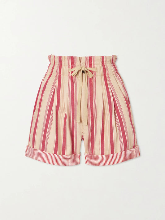 Image of a model wearing Shorts. Product name - Nirma Pleated Cotton-twill Shorts in Pink colour by brand - MARANT ÉTOILE