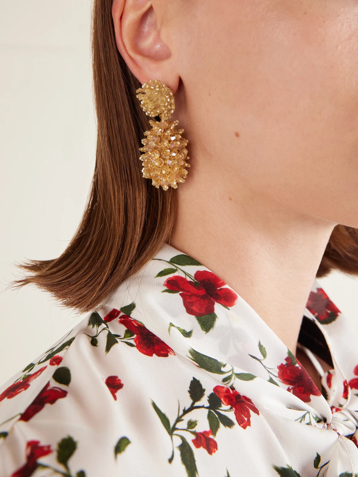 Image of Earrings. Product name - Beaded Gold-tone Earrings in Multi colour by brand - Oscar de la Renta