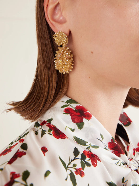 Image of Earrings. Product name - Beaded Gold-tone Earrings in Multi colour by brand - Oscar de la Renta