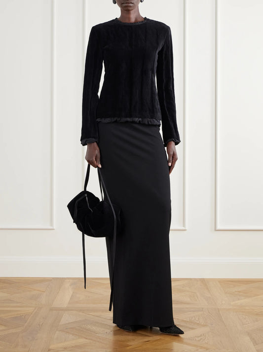 Colleen Allen Bustle Gathered Satin-trimmed Cotton-velvet Shoulder Bag