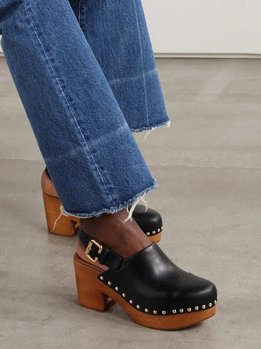Jeannette Studded Leather Slingback Platform Clogs