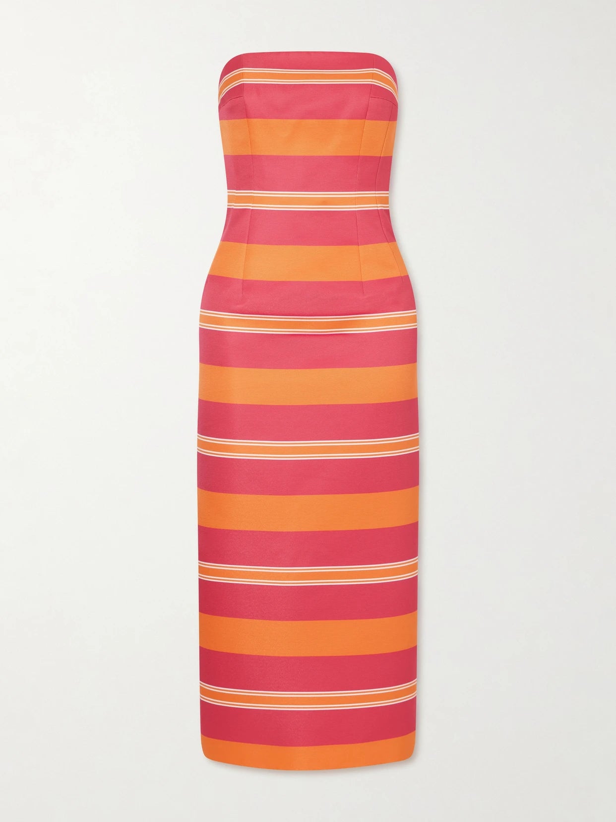 Image of Dresses. Product name - + Manolo Blahnik Leila Striped Taffeta-faille Midi Dress in Bright pink colour by brand - Emilia Wickstead