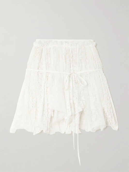 Asymmetric Tie-detailed Lace Mini Skirt
