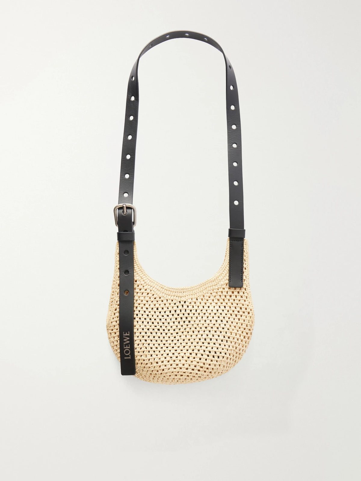 + Paula's Ibiza Punch Hole Mini Leather-trimmed Raffia Shoulder Bag