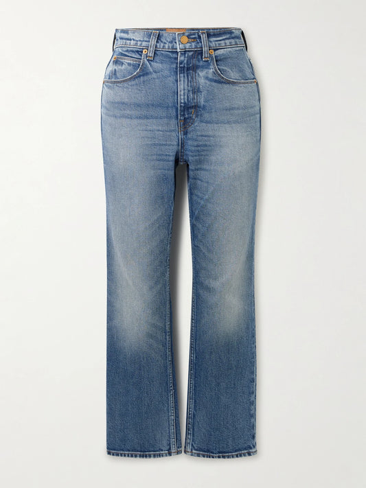 Image of Jeans. Product name - The Kenickie Mid-rise Straight-leg Jeans in Mid denim colour by brand - Jamie Haller