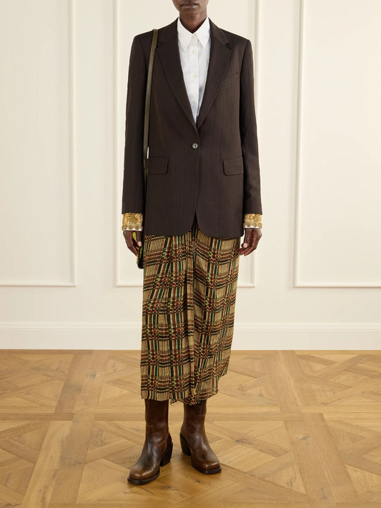 Image of Coats & Jackets. Product name - Striped Crepe Blazer in Dark brown colour by brand - Dries Van Noten