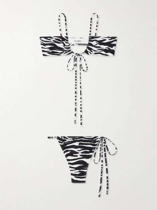 Image of Swimwear. Product name - Quick-drying Zebra-print Bikini in Black colour by brand - The Attico