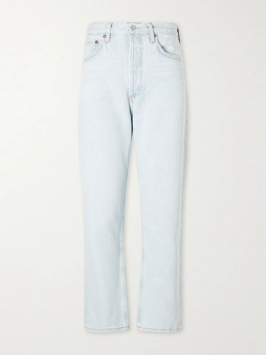 Image of Jeans. Product name - 90's Crop Mid-rise Straight-leg Organic Jeans in Light denim colour by brand - AGOLDE