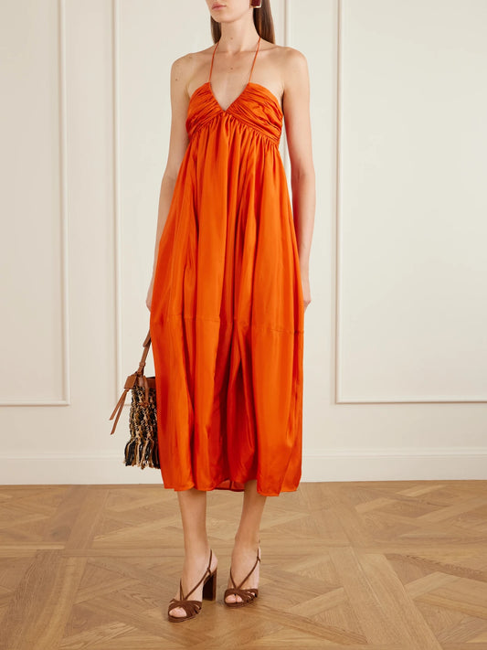 Image of Dresses. Product name - Mahon Silk Halterneck Maxi Dress in Red colour by brand - Zimmermann