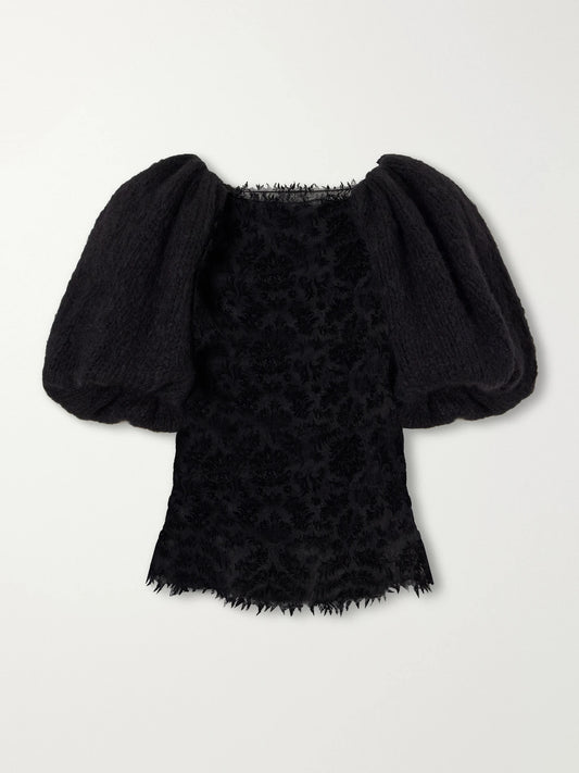 Pauline Dujancourt Laia Lace-trimmed Knitted Blouse