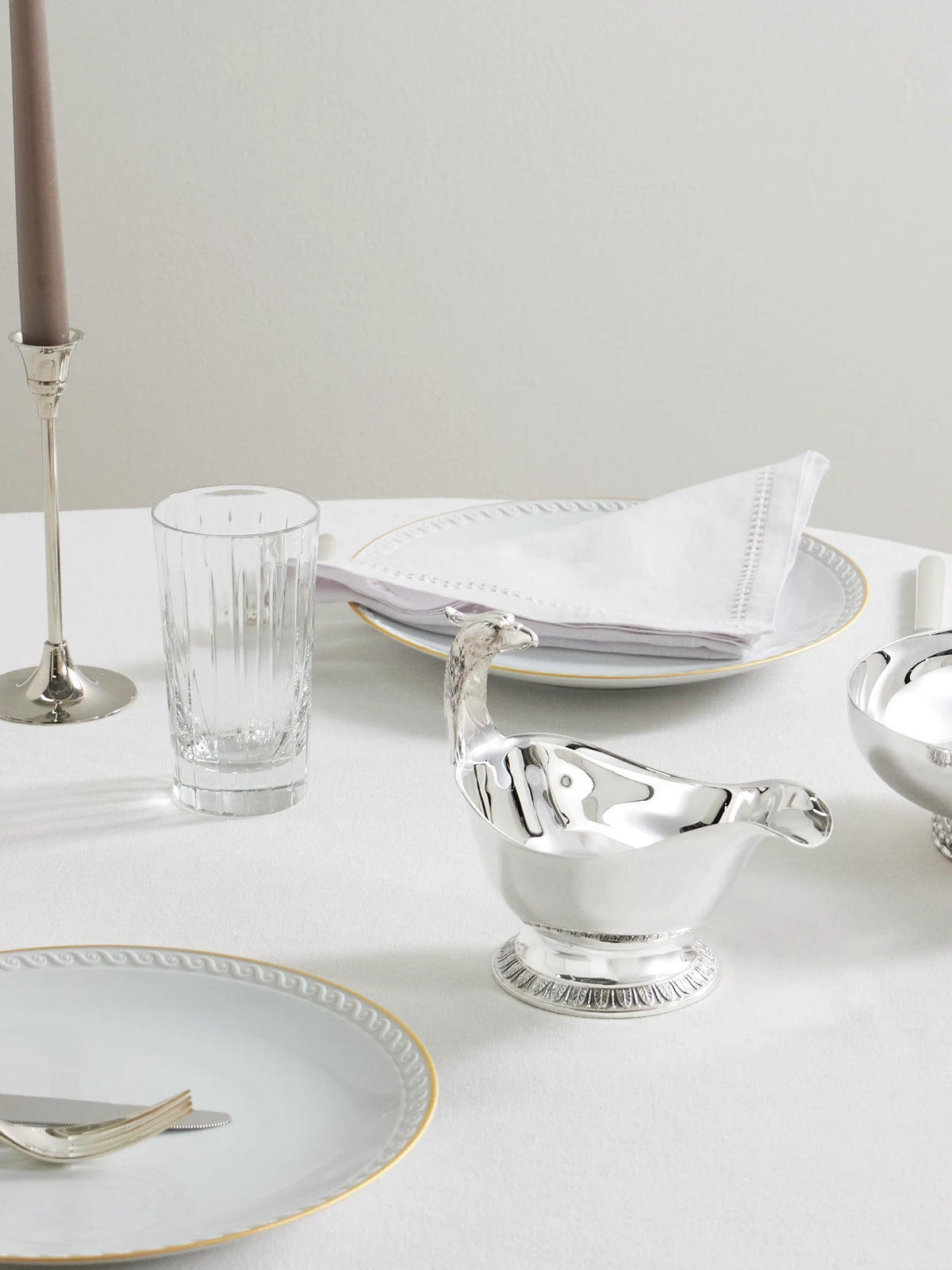 Image of Tableware. Product name - Malmaison Large Silver-plated Gravy Boat in Multi colour by brand - Christofle