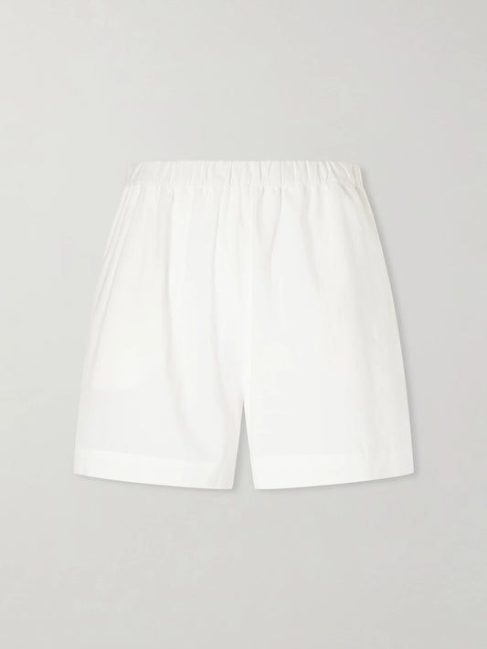 Image of a model wearing Shorts. Product name - Cotton-poplin Shorts in Ivory colour by brand - Lido
