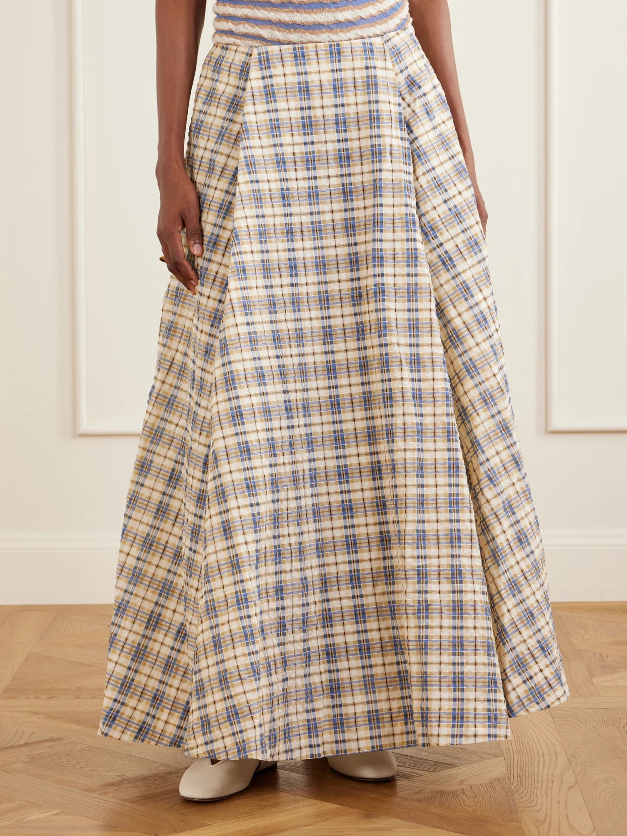 Checked Seersucker Maxi Skirt