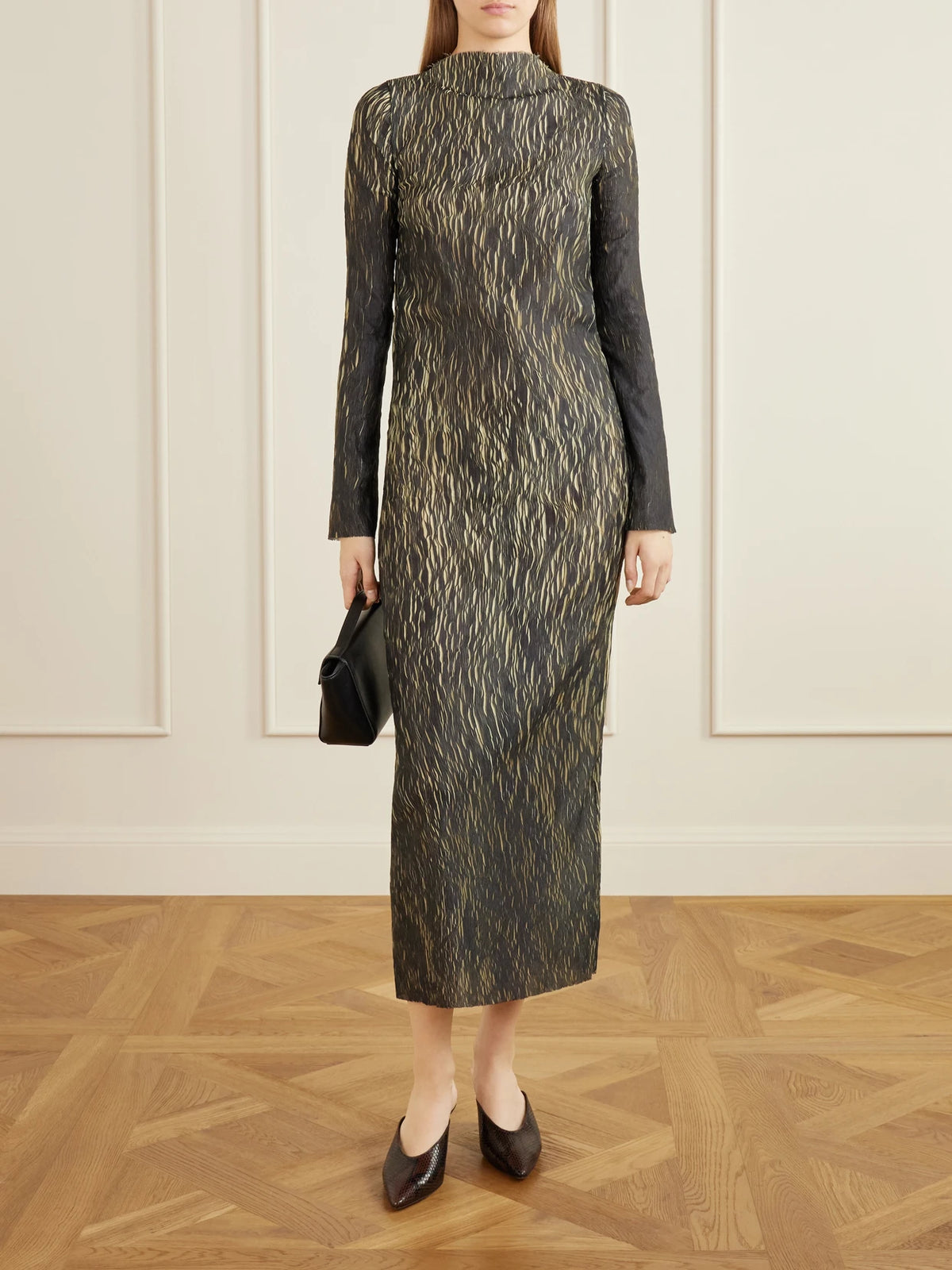 Image of Dresses. Product name - Leighton Plissé Midi Dress in Green colour by brand - LIBEROWE
