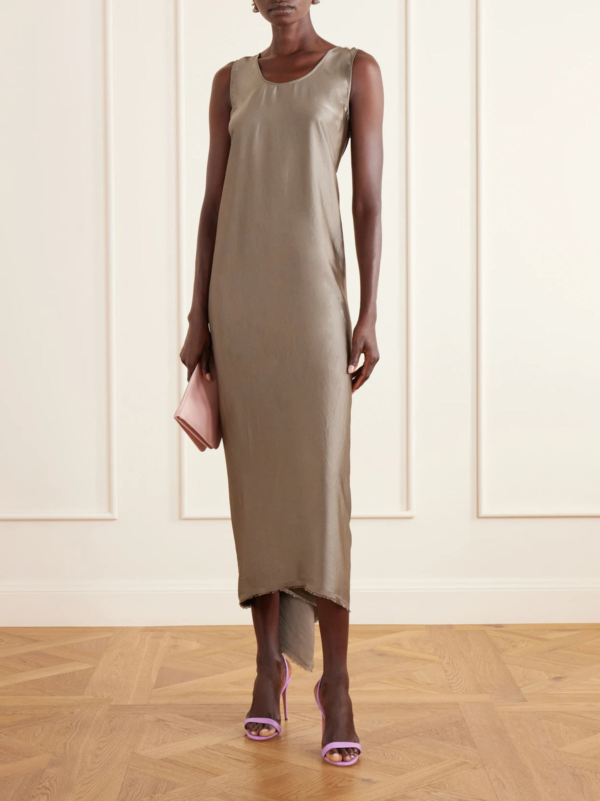 Image of Heels. Product name - So Nude 105 Leather Slingback Sandals in Lilac colour by brand - Aquazzura