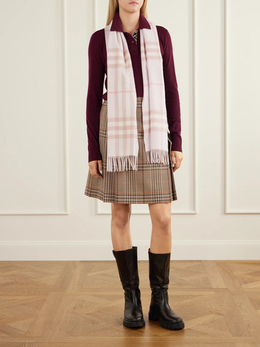 Burberry Giant Fringe-detail Checked Cashmere Scarf