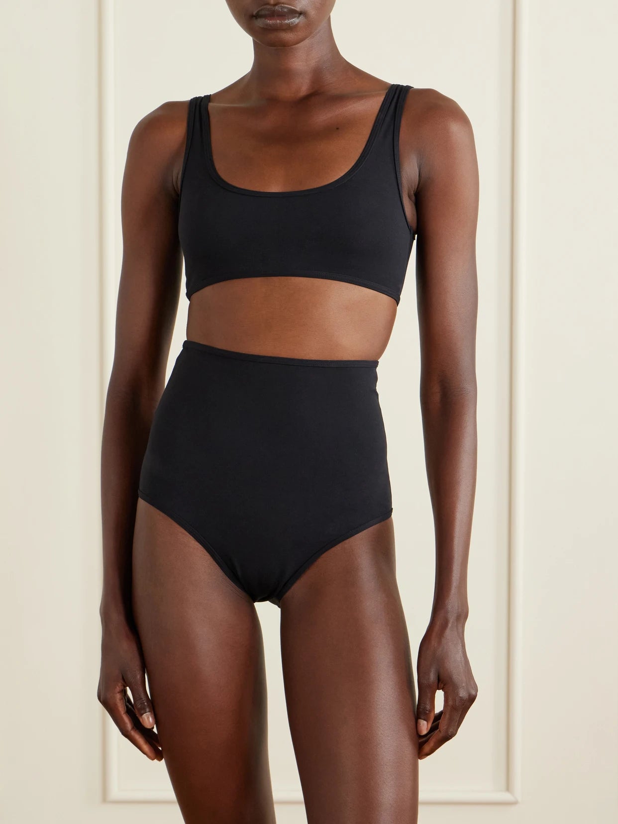 Image of Swimwear. Product name - U-neck Bikini Top in Black colour by brand - TOTEME