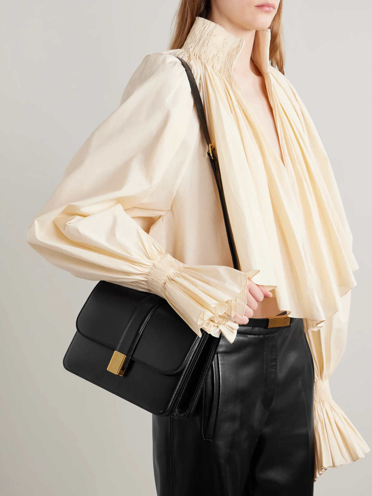 Image of Bags. Product name - Blake Leather Shoulder Bag in Black colour by brand - KHAITE