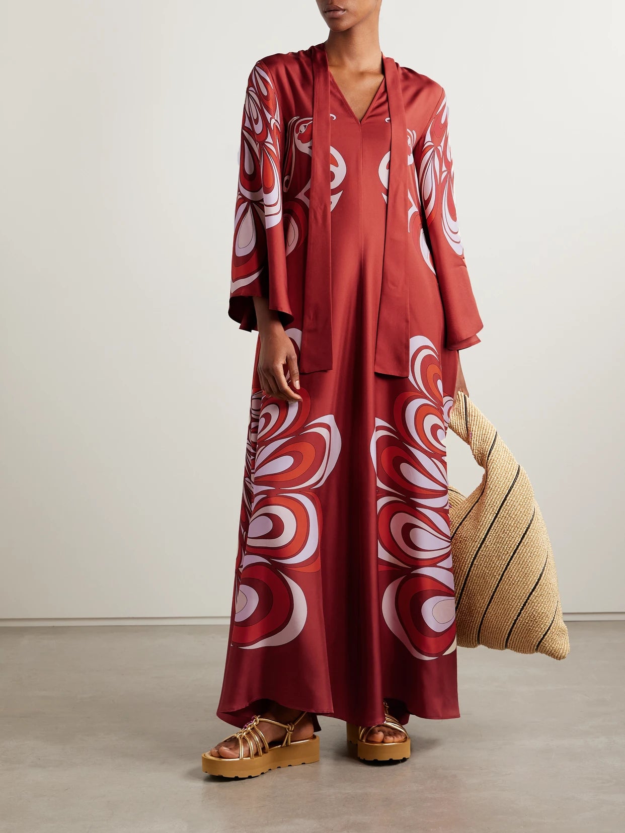 Image of Dresses. Product name - Icon Magnifico Printed Silk-twill Maxi Dress in Red colour by brand - La DoubleJ