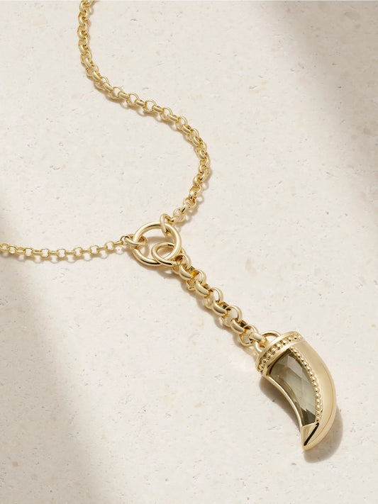 Claw + Small Mixed Belcher 18-karat Gold Prasiolite Necklace