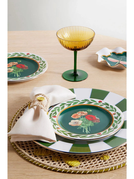 Image of Tableware. Product name - Set Of Two Gold-plated Porcelain Dessert Plates in Green colour by brand - La DoubleJ