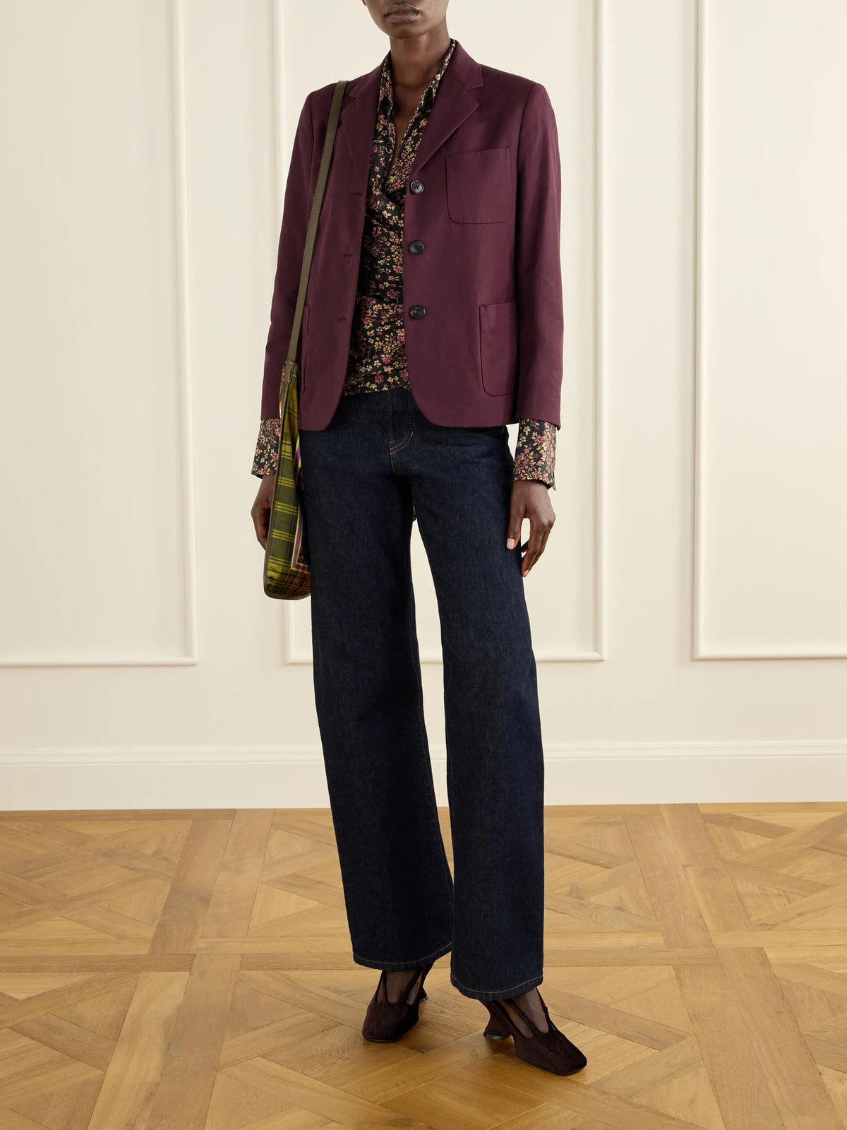 Image of Coats & Jackets. Product name - Cotton-twill Blazer in Burgundy colour by brand - Dries Van Noten