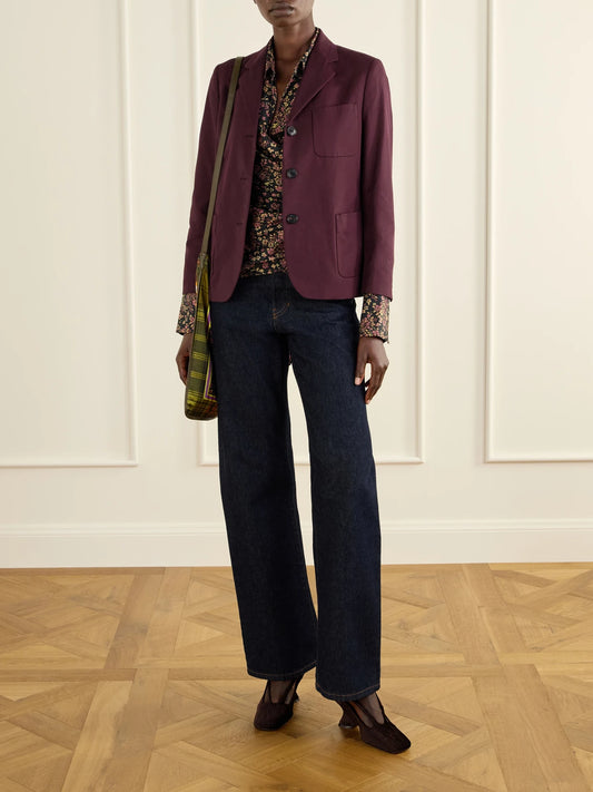 Image of Coats & Jackets. Product name - Cotton-twill Blazer in Burgundy colour by brand - Dries Van Noten