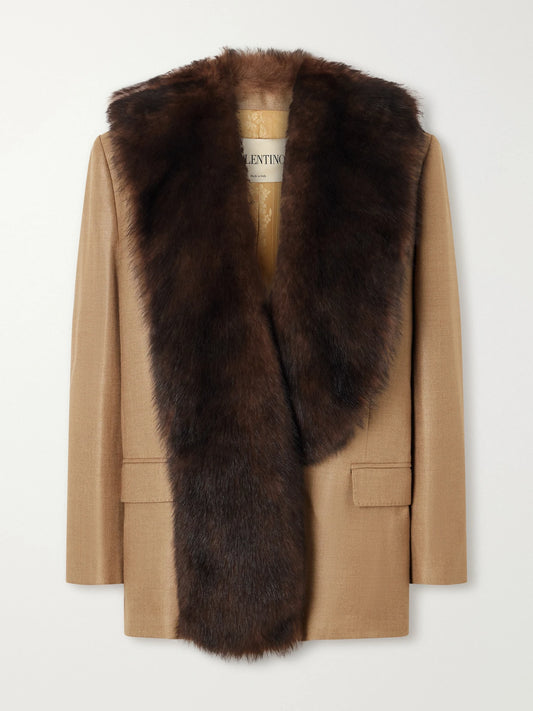 Valentino Garavani Shearling-trimmed Grain De Poudre Wool And Silk-blend Jacket