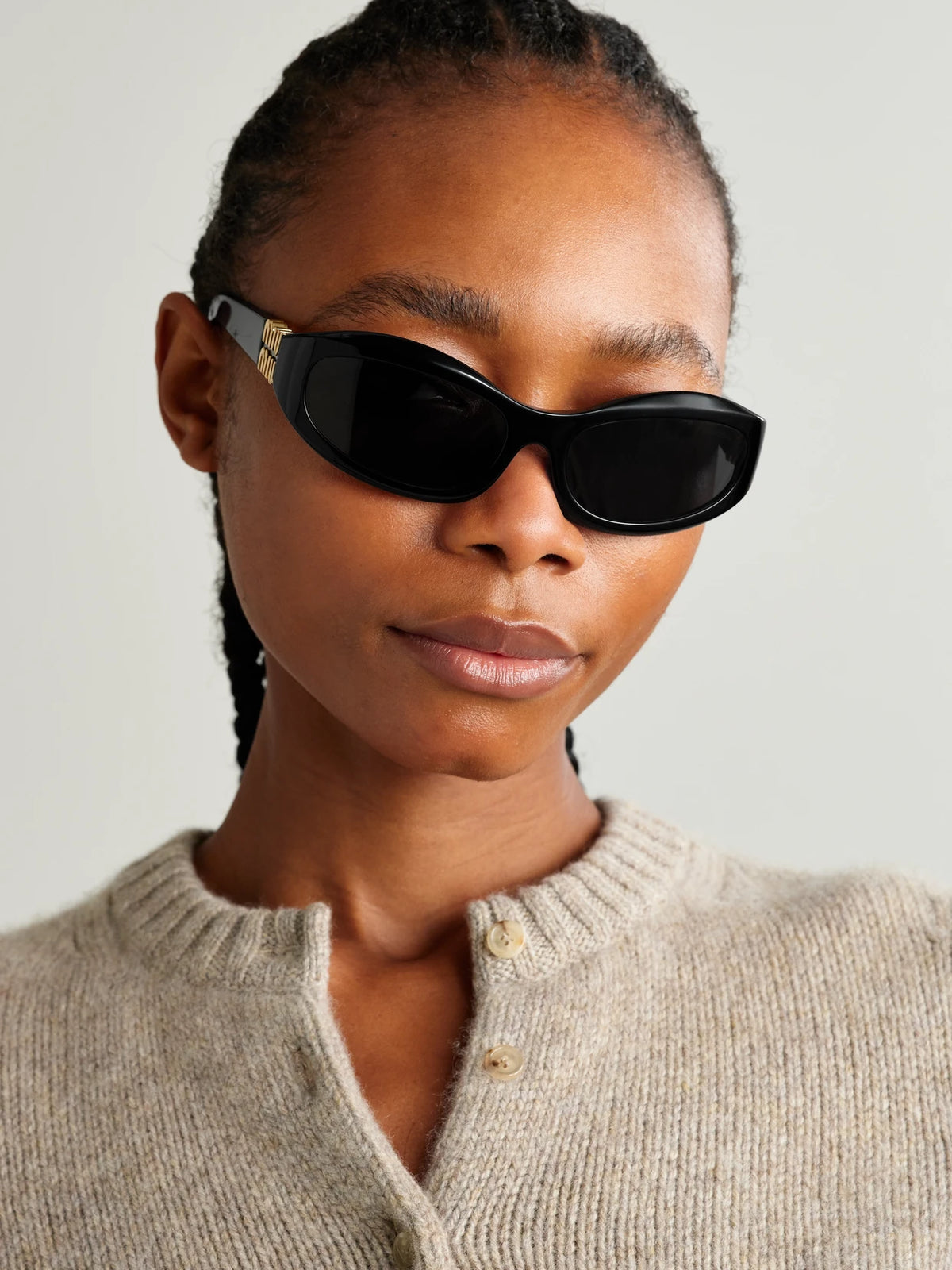 Image of Sunglasses. Product name - Glimpse D-frame Acetate Sunglasses in Black colour by brand - Miu Miu Eyewear