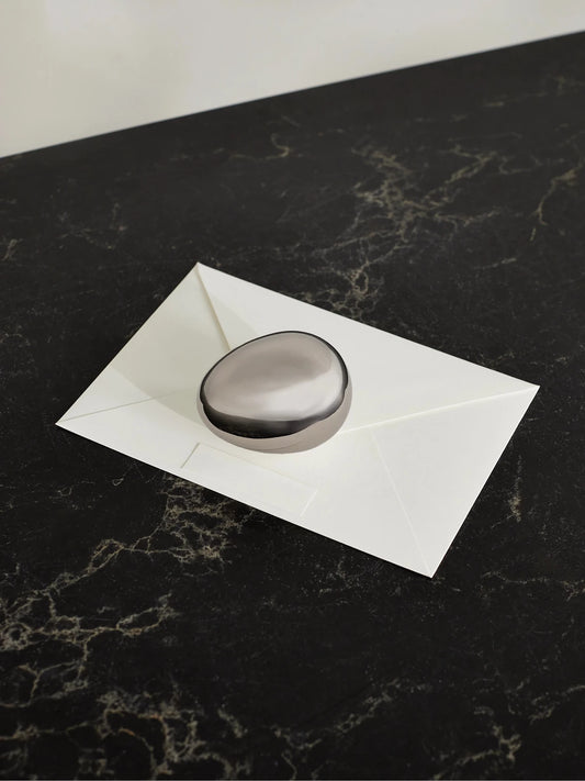 Image of Decor. Product name - Egg Steel Paperweight in Silver colour by brand - Fourth Street