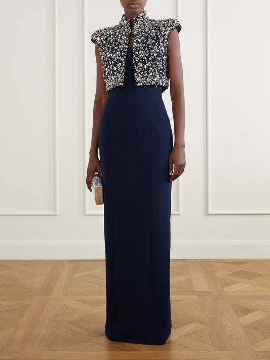 Image of Dresses. Product name - Estelle Crepe Gown in Navy colour by brand - Jenny Packham