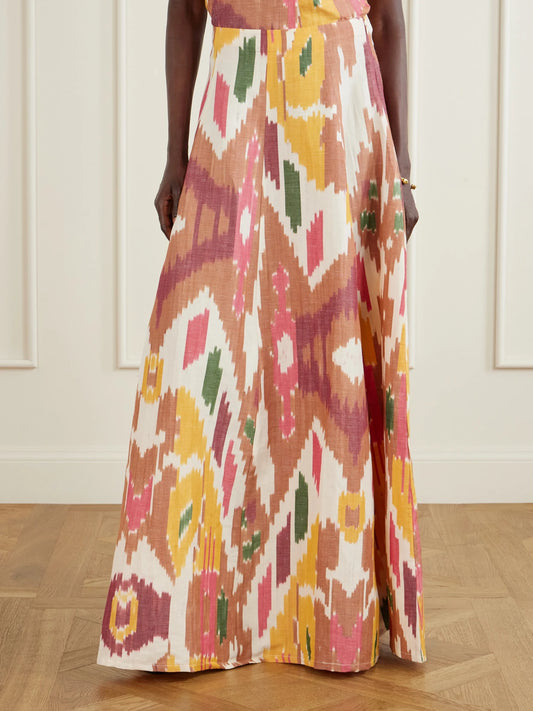 Kika Printed Cotton And Linen-blend Maxi Skirt