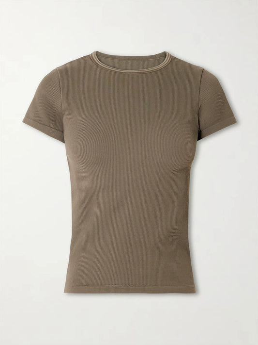 + Nike Ribbed Seamless Baby Tee - Dusty Oakmoss