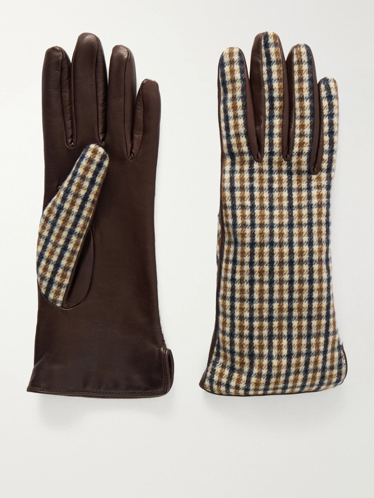 Checked Wool And Leather Gloves