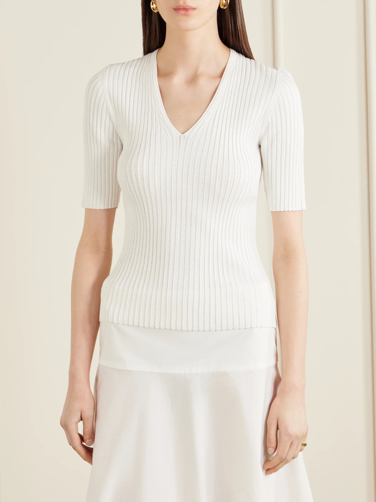 Pointelle-knit Crepe T-shirt