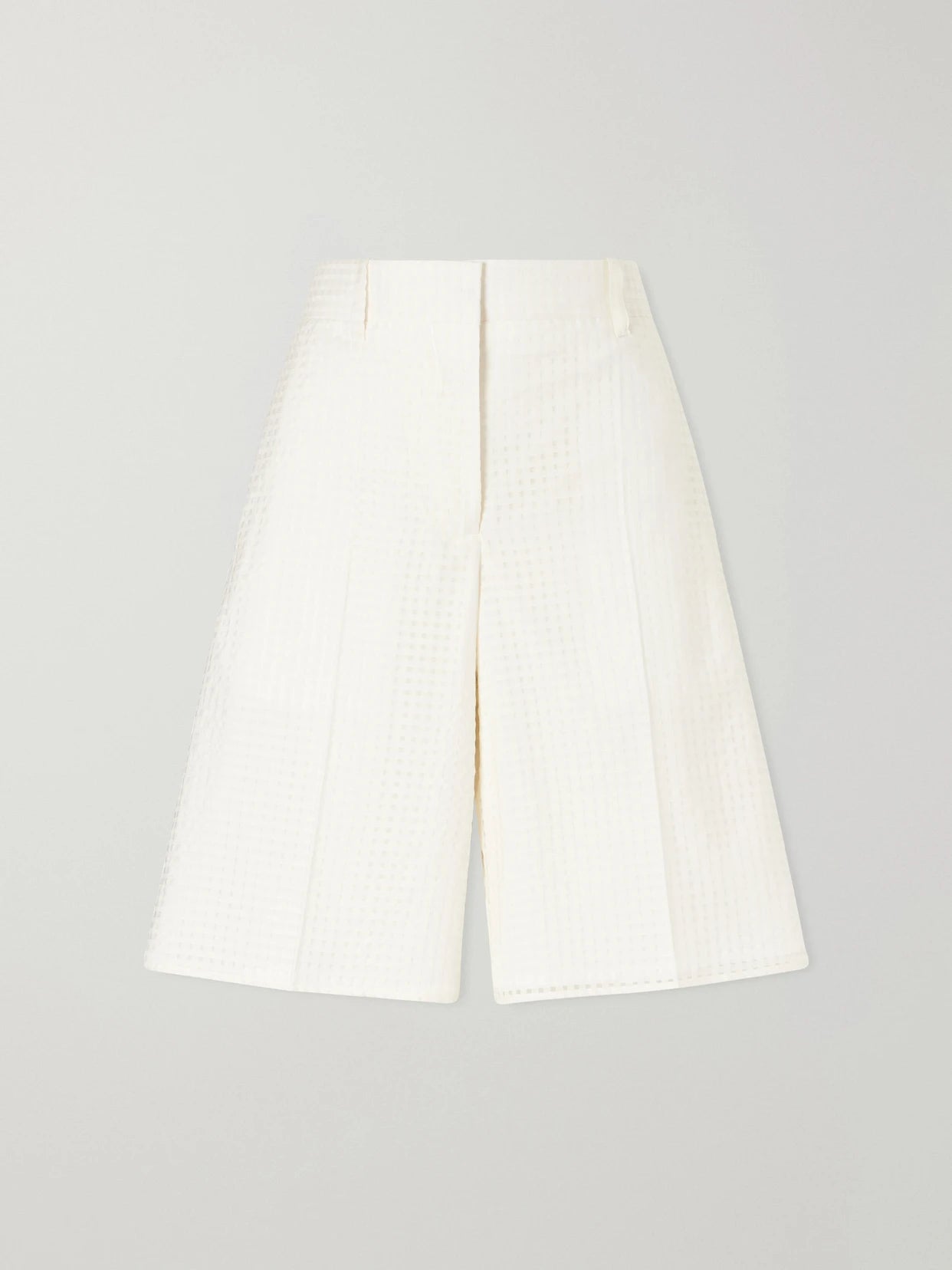 Image of a model wearing Shorts. Product name - Gingham Point D'esprit Shorts in Off-white colour by brand - Another Tomorrow