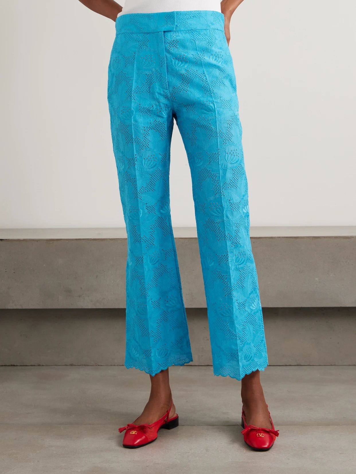 Broderie Anglaise Cotton Bootcut Pants